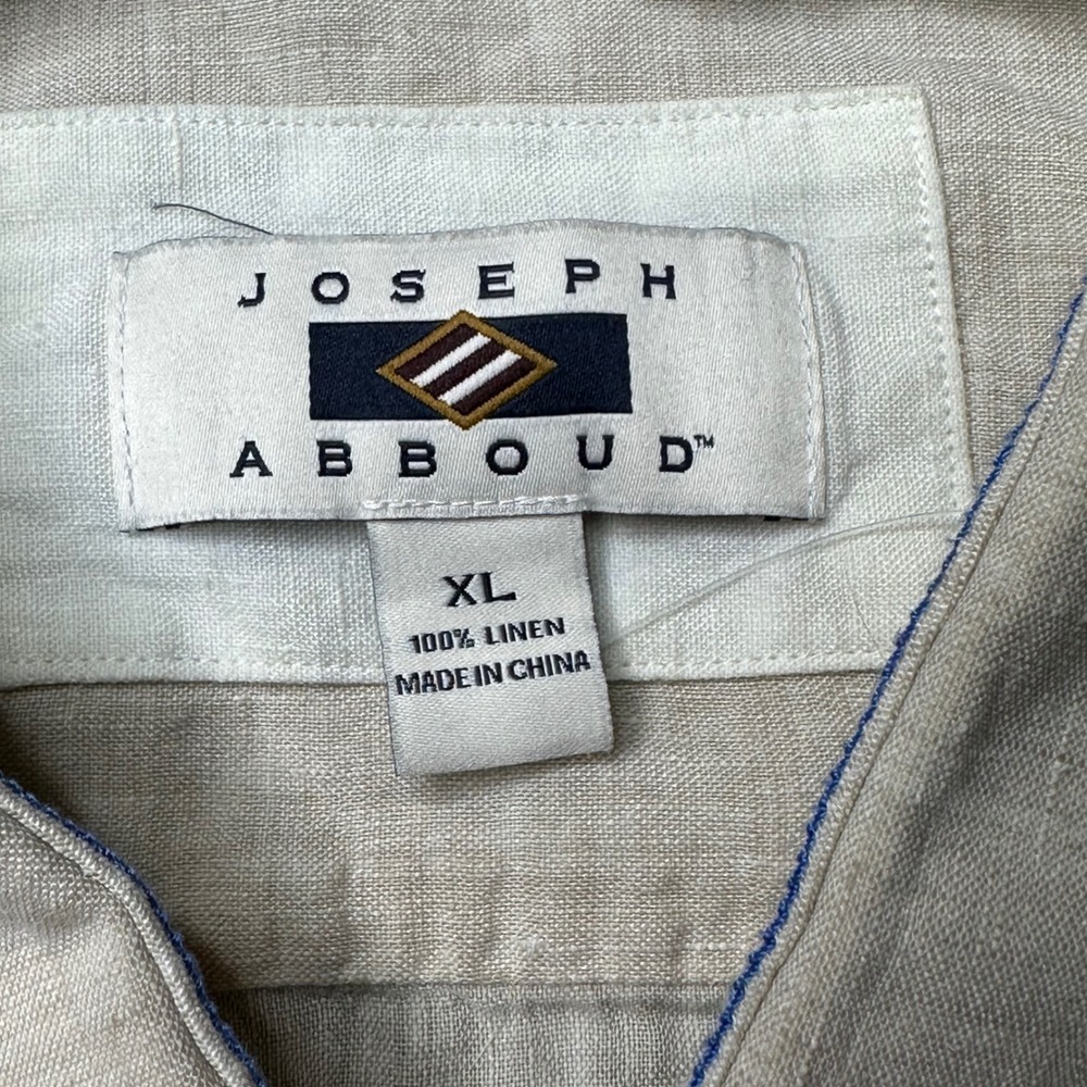 Joseph Abboud Button Down Shirt Mens XL Beige 100% Linen Long Sleeve Pocket - Picture 4 of 10